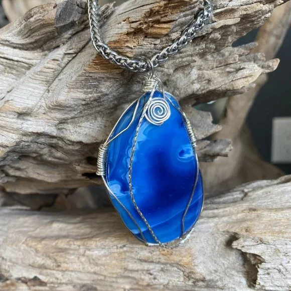 Blue Aqua Agate Stone Necklace - Picture 2 of 8